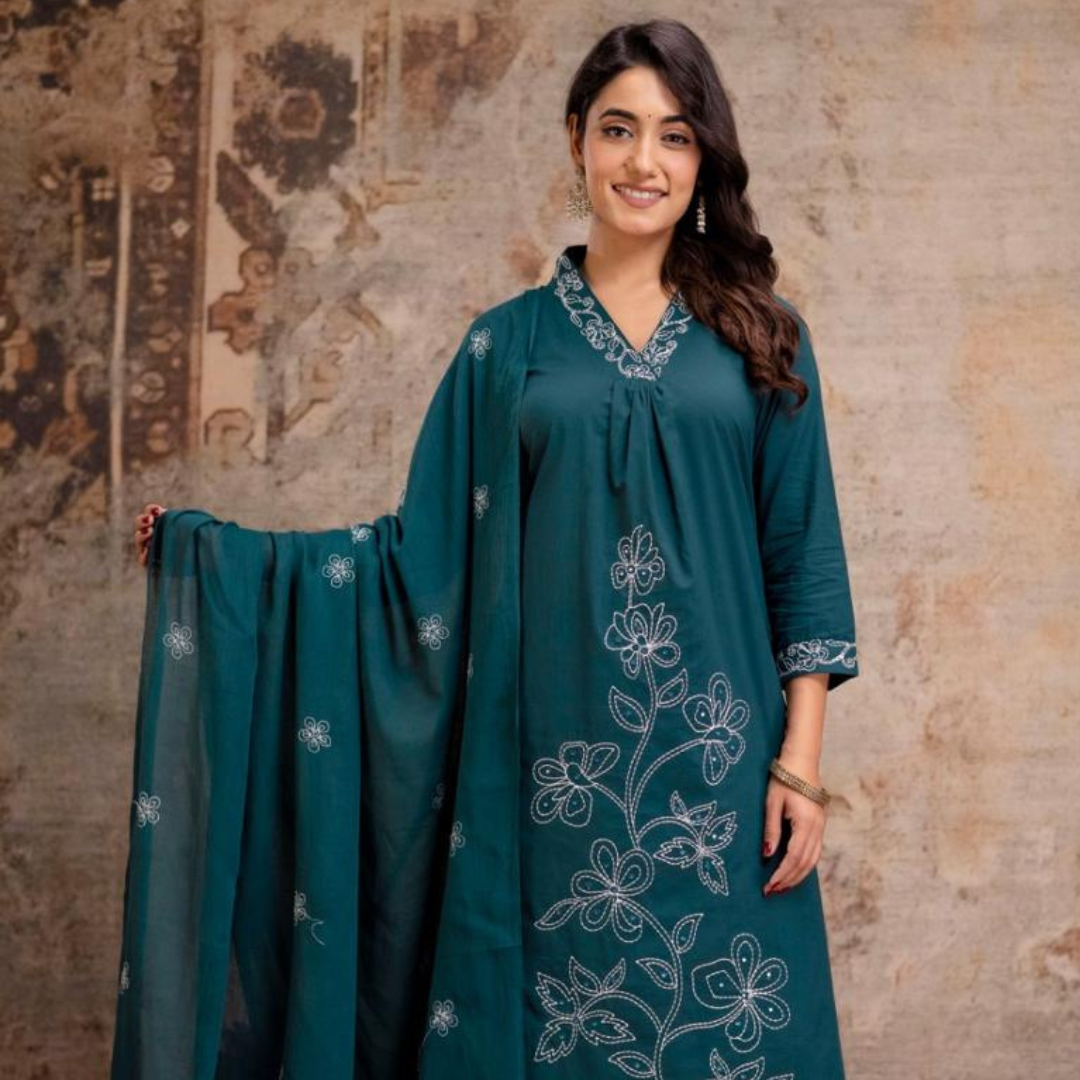 Untitled (1080 x 1080 px) (12) 🌿Teal Vine Ensemble Suit Set - Image 1