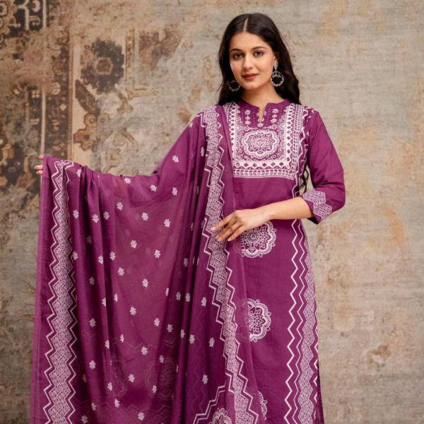🌸Gulnaar Plum Printed Suit Set