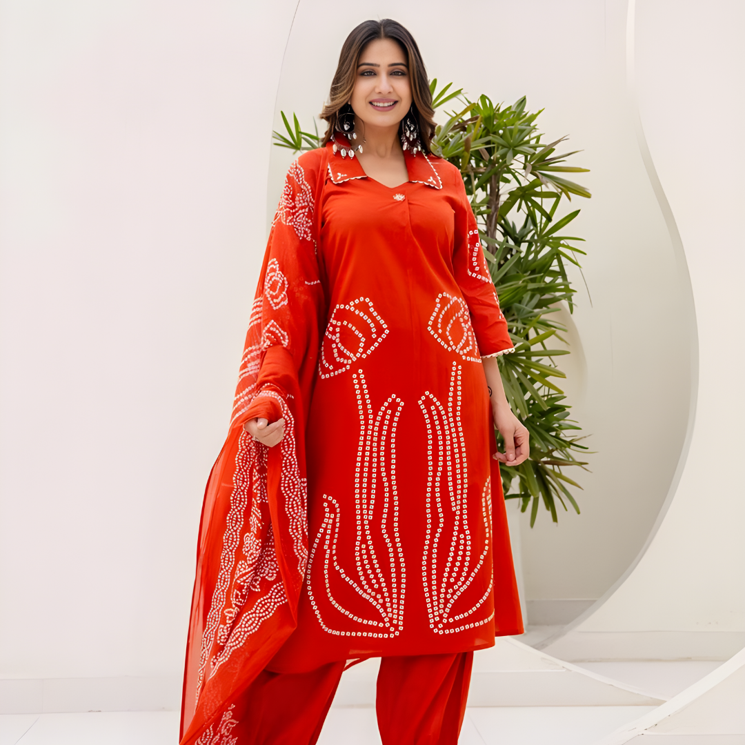 Untitled (1080 x 1080 px) ❤️Rangrez Red Bandhani Suit Set - Image 1