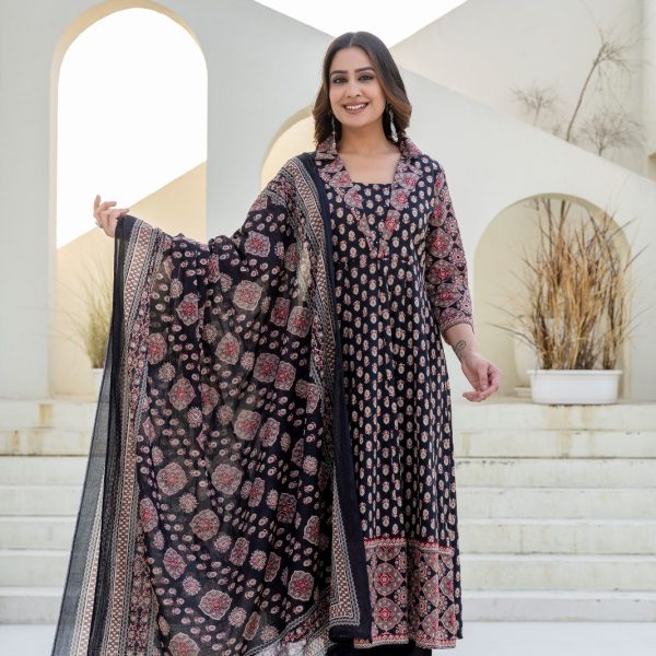 🌸Noor Black Printed Anarkali Suit Set