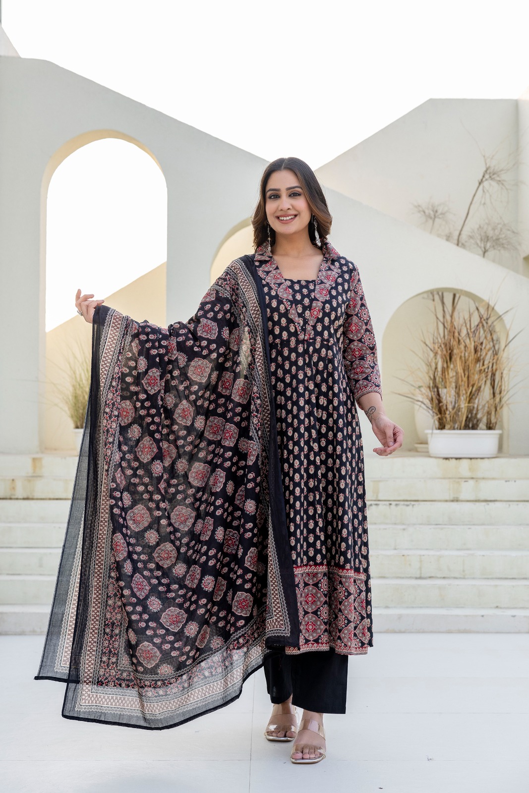 WhatsApp Image 2026-01-15 at 7.52.47 PM (3) 🌸Noor Black Printed Anarkali Suit Set - Image 1