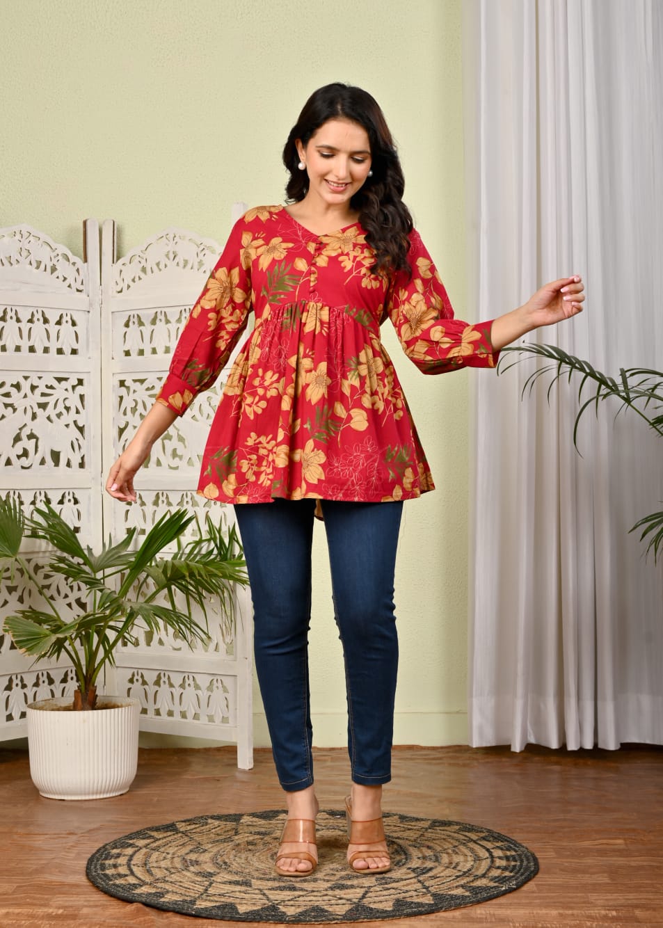 WhatsApp Image 2026-02-13 at 5.56.56 PM (1) 🌸Scarlet Bloom Flared Tunic - Image 1